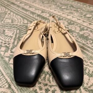Women's Sam Edelman Kara 2 Two-Tone Beige and Black Slingback Flats